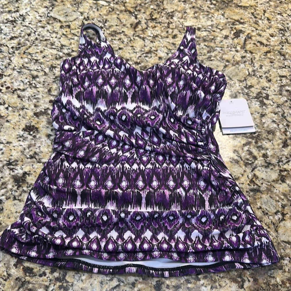Dolfin Purple and Black Patterned Bikini Top